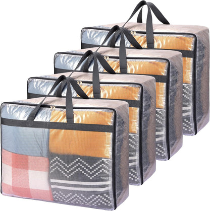 Fixwal Storage Bags 4 Pack 75L XL Mesh Clear for Blankets Clothes Comforter