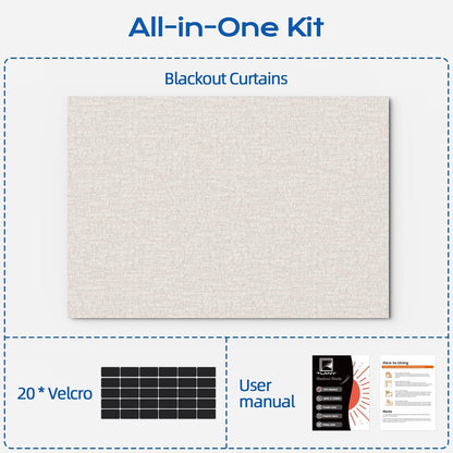 Linen Blackout Curtains for Bedroom, 70" x 58" Portable Black Out Blinds with 20 Sets Hooks & Loops Strips for 100% Blackout Window Film, Temporary Black-Out Shades for Windows Cover Travel RV- Cream
