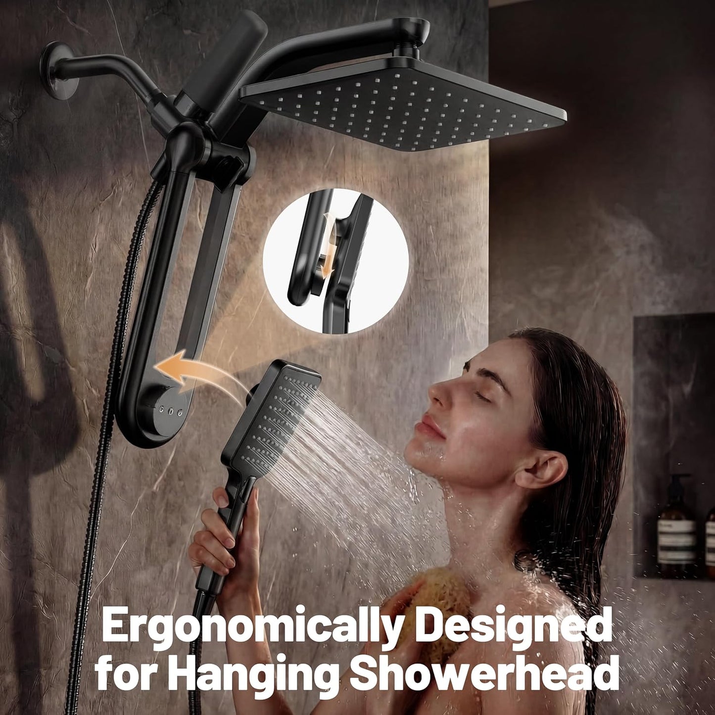 Dual Filtered Rainfall Handheld Shower Head Spray Combo, DAKINGS 7-Mode Shower Head With Handheld Spray Combination, Upgraded 11" High Flow Rain Handheld Spray Combo With Fixed Showerhead, Matte Black