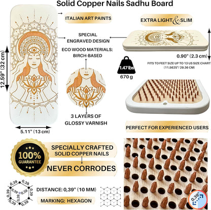 TENGRY Sadhu Board, Specially Crafted Copper Nails, 0,39 In (10 mm), Light Foot Board, Wooden Nail Boards for Feet, Acupuncture, Acupressure Mat, Nail Board, Yoga Gift
