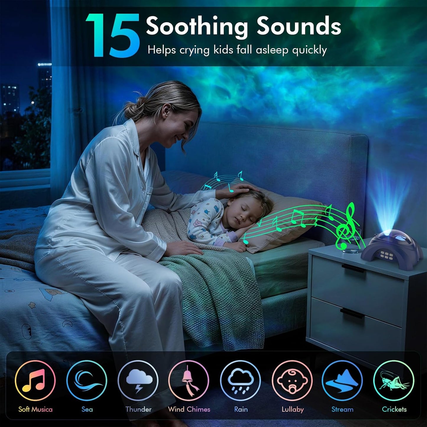 Rossetta Dual Lens Galaxy Projector, Star Projector for Bedroom with 58 Light Effects, Night Light Projector with White Noise & Bluetooth Speaker, Remote Timer, Room Decor Gift for Kids Adults Teens