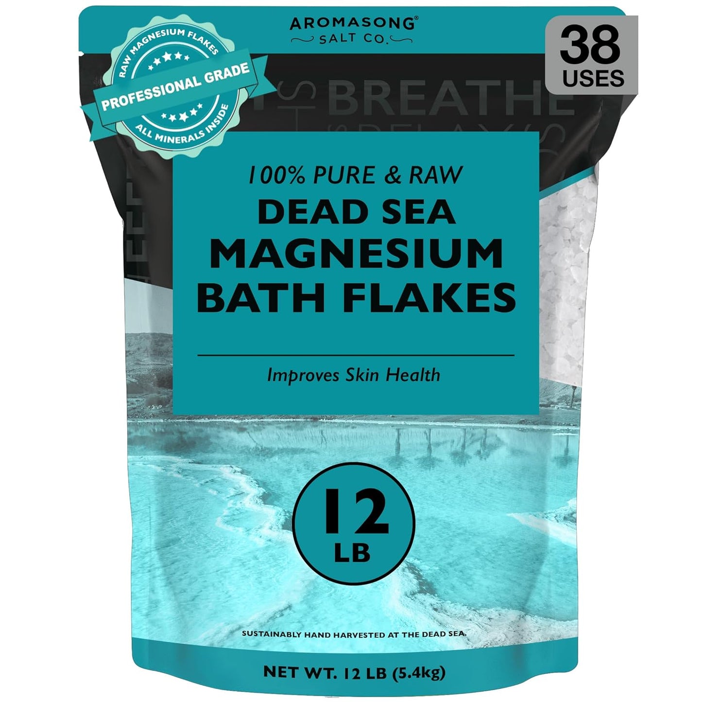 Aromasong RAW Magnesium Bath Flakes with 100% Natural Lavender, 3 LB Muscle Relaxing Organic Salts Mg Chloride, Mineral Soak. (Packaging May Vary)