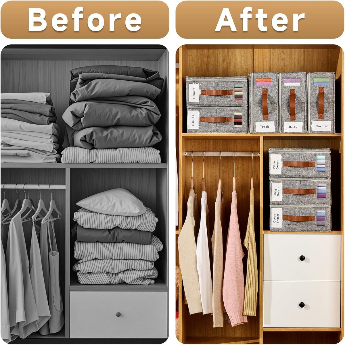 Bed Sheet Organizer - No Insects Entry Sheet Organizers and Storage with Zipper, Label, Handle, Window, Linen Closet Organizers and Storage for Sheet Set, Clothing, Duvet Covers, Blanket