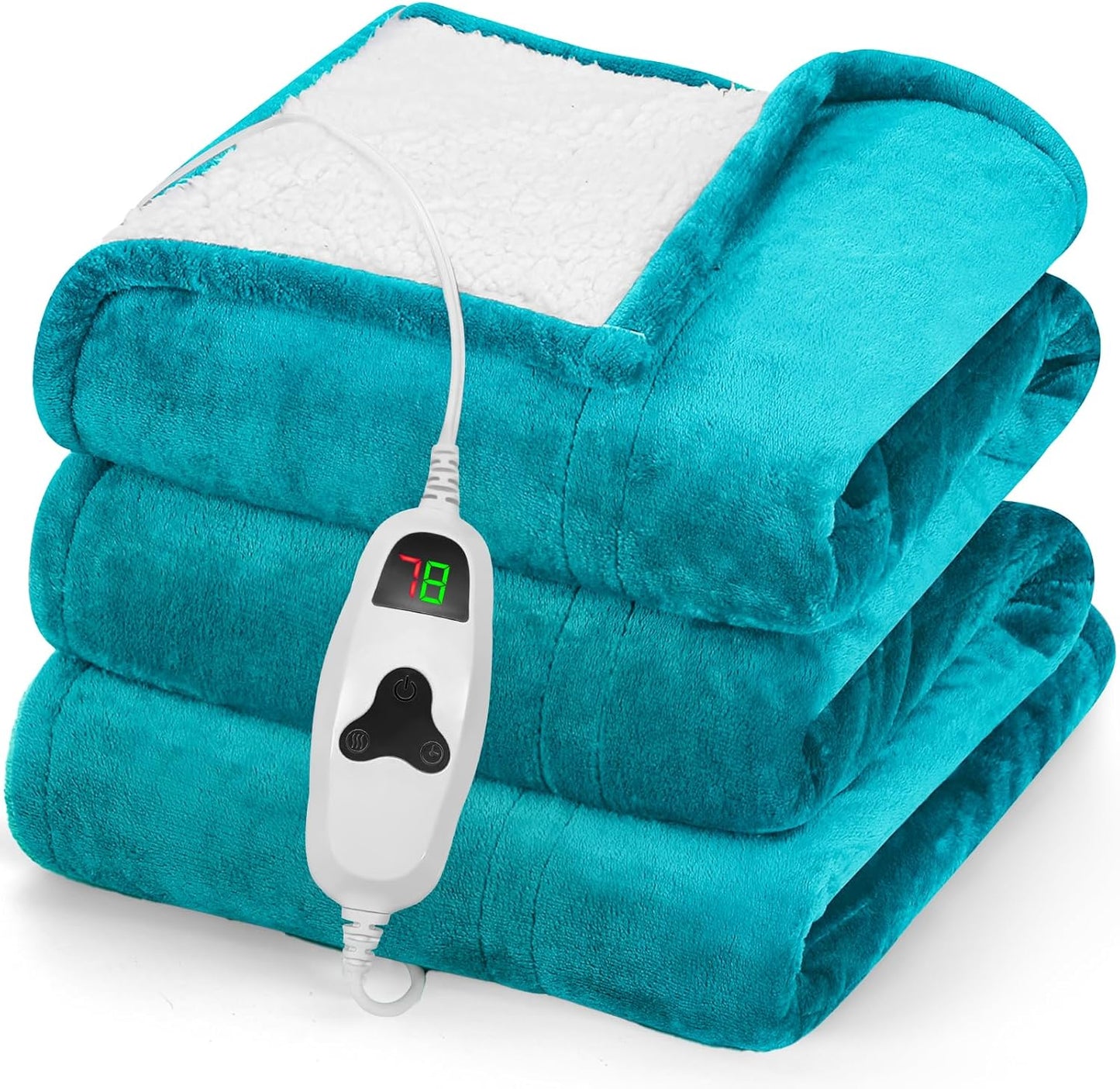 greenoak Heated Blanket Electric Throw 50"X60", Heating Blanket with 10 Heat Levels 1/2/4/6/8 Hours Auto-Off,Fleece Soft Sherpa Blanket,Gifts for Grandma Mom Seniors, Misty Grey