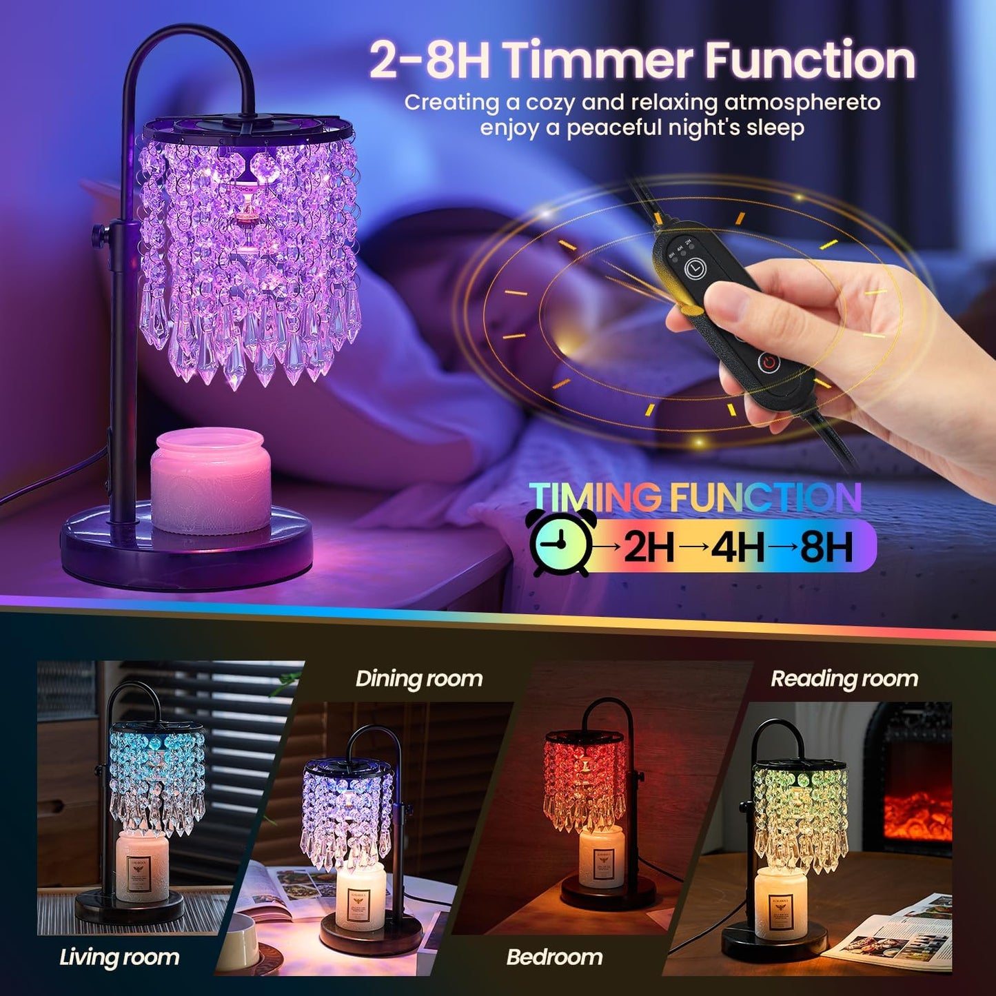 Candle Warmer Lamp with Timer Dimmer and 3 Bulbs, Lamp Candle Warmer with Marble Base,Wax Melt Warmer for Jar Candles, Birthday Gifts for Women Mom, House Warming Gifts New Home Decor (RGB-Black)