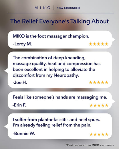 MIKO Foot Massager Machine with Deep-Kneading, Compression, Shiatsu, and Heat for Plantar Fasciitis, Neuropathy - Fits up to Men Size 12
