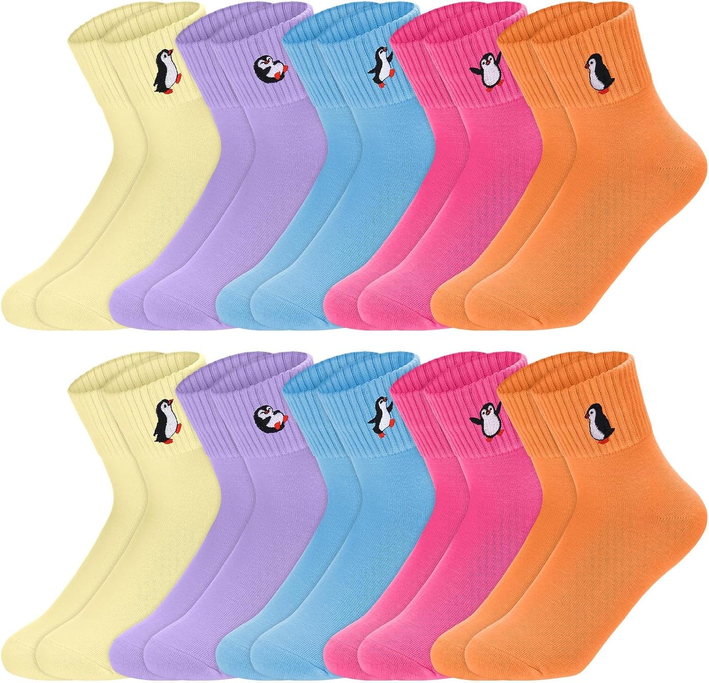 Eurzom 10 Pairs Socks Womens Crew Elastic Ankle Length Cotton Socks Aesthetic Cute Lightweight Low Cut Gifts for Women - Colors A