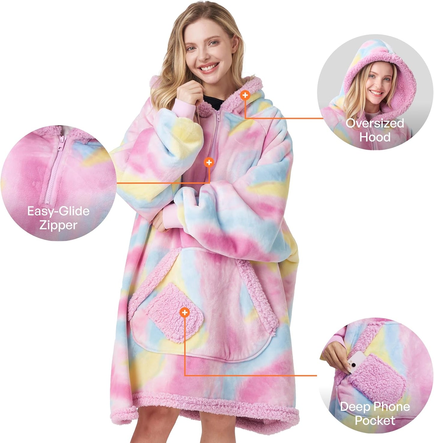 Giggling Getup Wearable Blanket Hoodie for Adults Gifts for Teen Girls Sister Women Sherpa Fleece Printed Hooded Blanket Sweatshirt Warm Cozy with Pocket & Sleeves Beige Cat