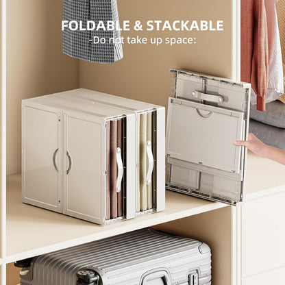 Plastic Bed Sheet Organizers and Storage 4 Pack Sheet Set Storage Organizer, Foldable Linen Closet Organizer with Window, Lockable Storage Bins for for Bedding Sheets, Duvet Covers, Blankets