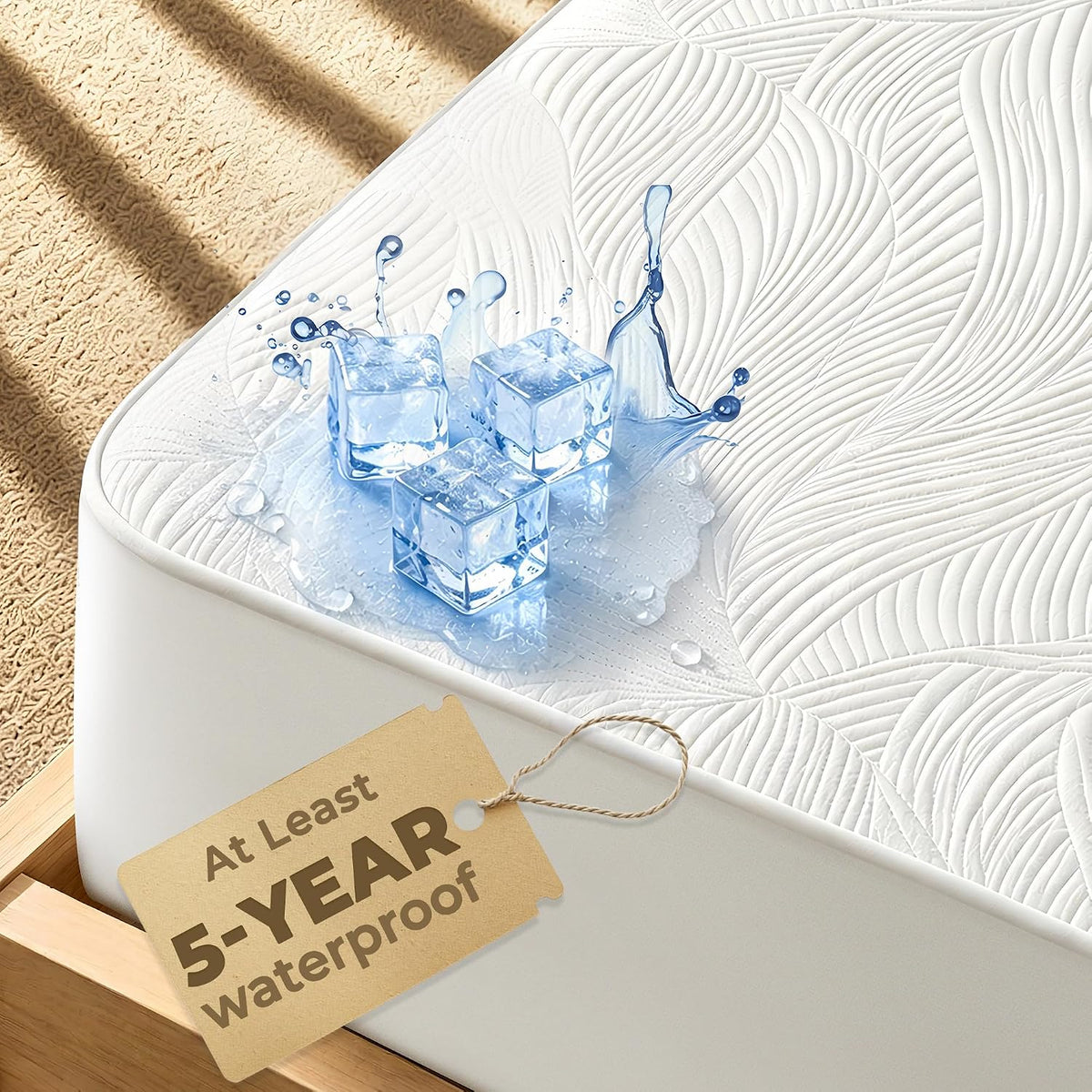 Cooling Waterproof Mattress Protector Queen Size, 400GSM 3D Air Fabric Breathable Mattress Cover, Premium Bed Protector with Deep Pockets, Luxury Noiseless Machine Washable Bed Cover, White