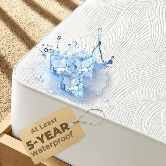 Cooling Waterproof Mattress Protector Queen Size, 400GSM 3D Air Fabric Breathable Mattress Cover, Premium Bed Protector with Deep Pockets, Luxury Noiseless Machine Washable Bed Cover, White