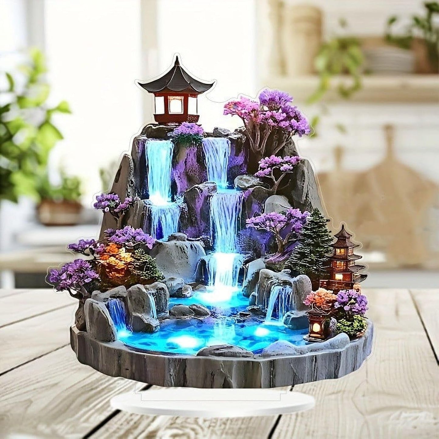 Desktop Mini Rockery Water Fountain with LED Lights, Indoor Circulating Waterfall Tabletop Ornament, Relaxing Zen Decor Fountain for Home Bedroom Office Desk Living Room