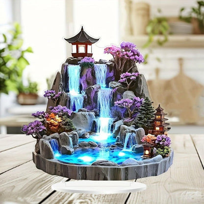 Desktop Mini Rockery Water Fountain with LED Lights, Indoor Circulating Waterfall Tabletop Ornament, Relaxing Zen Decor Fountain for Home Bedroom Office Desk Living Room