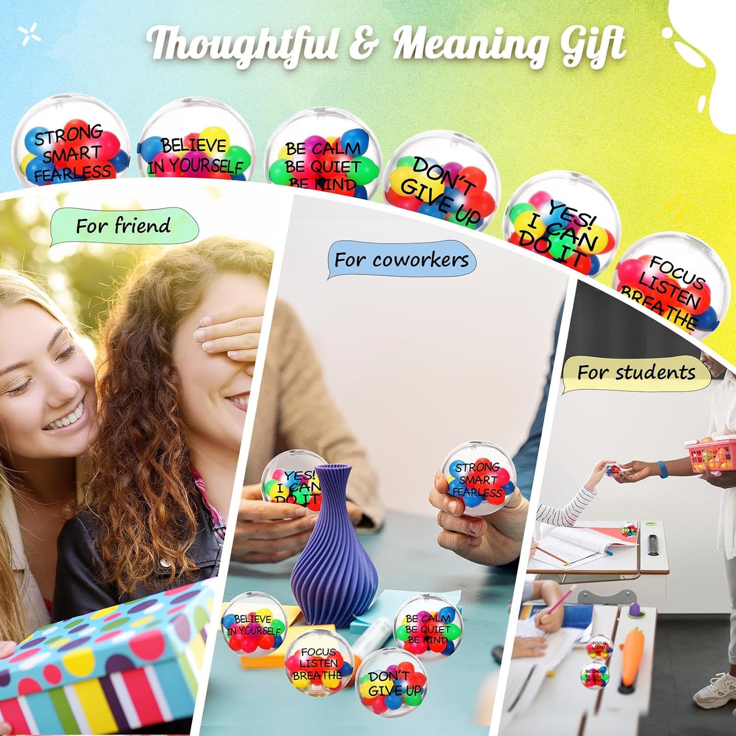 Shappy 12 Pcs Inspirational Sensory Balls, Motivational Fidgets, 2.36 Inch