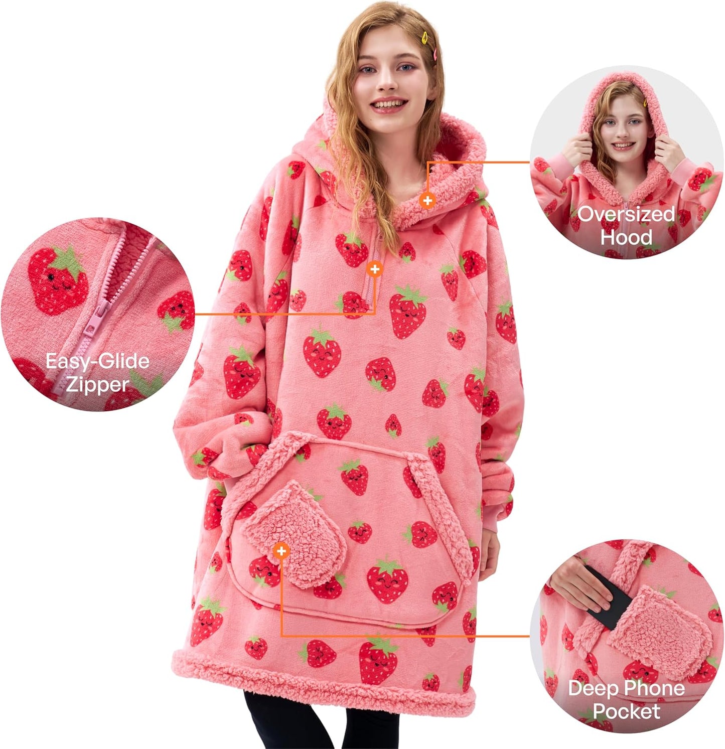 Giggling Getup Wearable Blanket Hoodie for Adults Gifts for Teen Girls Sister Women Sherpa Fleece Printed Hooded Blanket Sweatshirt Warm Cozy with Pocket & Sleeves Beige Cat