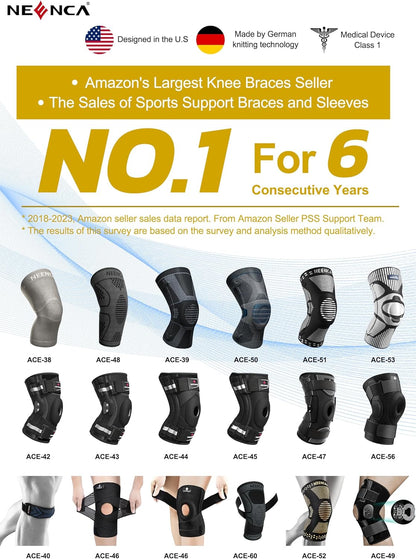 NEENCA Professional Knee Brace for Pain Relief, Medical Knee Support with Patella Pad & Side Stabilizers, Compression Knee Sleeve for Meniscus Tear, ACL, Joint Pain, Runner, Workout (Black, Medium)