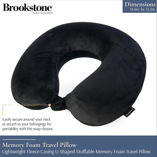 Brookstone Travel Neck Pillow - Lightweight U-Shaped Memory Foam Travel Pillow for Airplane, Car Travels & Sleeping, Blue
