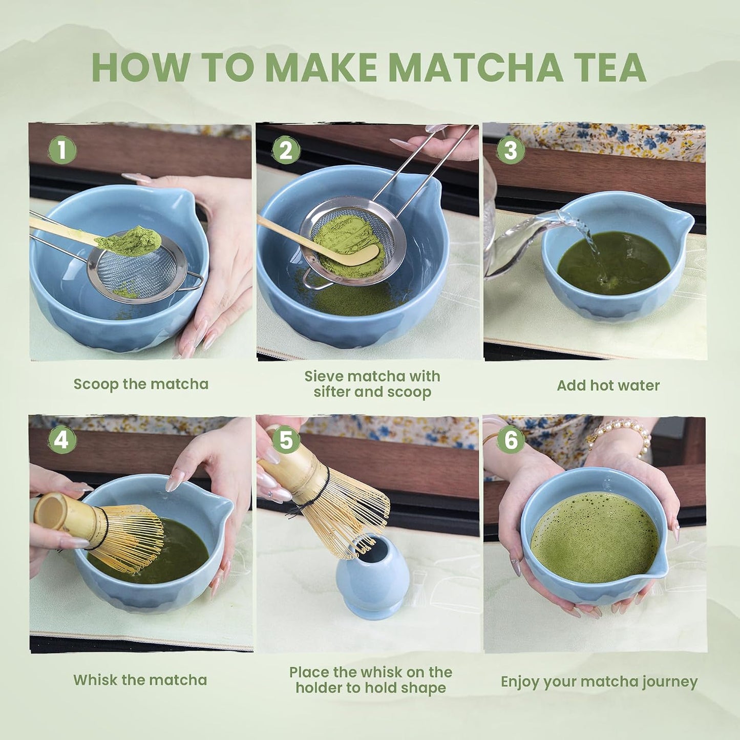 Matcha Whisk Set – Ceramic Matcha Bowl with Pour Spout, Bamboo Whisk, Whisk Holder, Scoop, Sifter – Japanese Matcha Kit for Beginners (Pink)