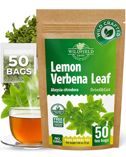 50 Bags Lemon Verbena Tea Dried Cut Leaves Herb Cedron (Aloysia Citrodora) - 50 Count 1.5g Tea Bags Verbena De Limón