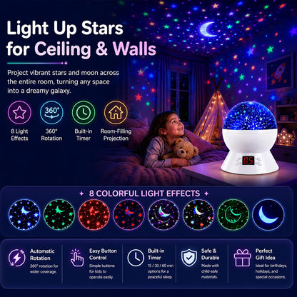 Kids Star Projector Night Light, Star Night Light Projector for Kids, Ceiling Stars Projection Lamp with Timer, 360° Rotating Night Light for Bedroom, Birthday Gift for 3 4 5 Year Old Girls Boys Black