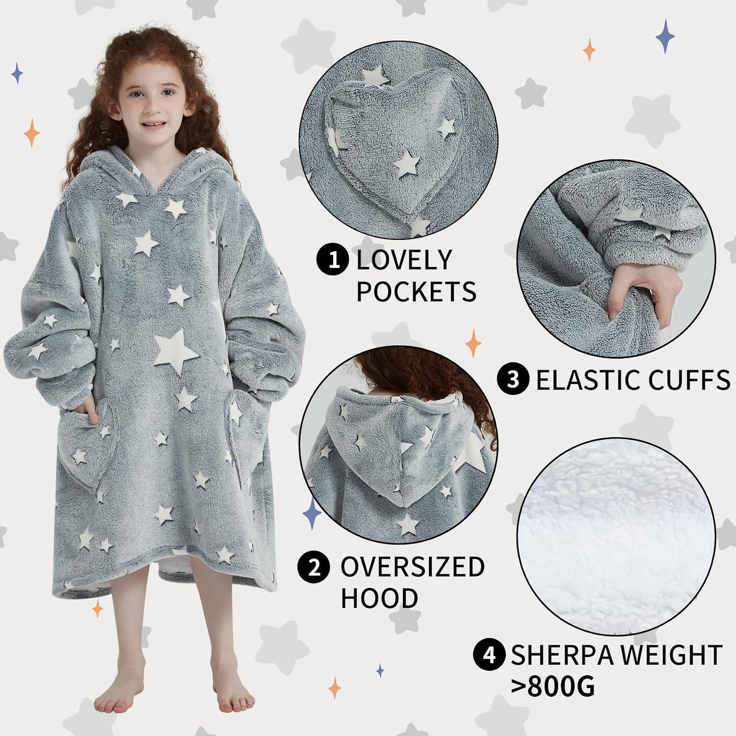 Fiosnow Glow in the Dark Unicorn Blanket Hoodies for Kids 6-13YR Oversize Wearable Blanket Hoodies for Boys Girls Teens