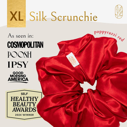 Silk Scrunchies for Women Ponytail Holders – Oversized Mulberry Silk Scrunchies – Extra Large No Damage Hair Ties for Curly, Thick, and Thin - Hair Accessories for Women – Black, XL By Curlfriend