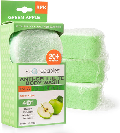 Spongeables Anti Cellulite Body Wash in a 20+ Wash Sponge, Citrus, 3 Count