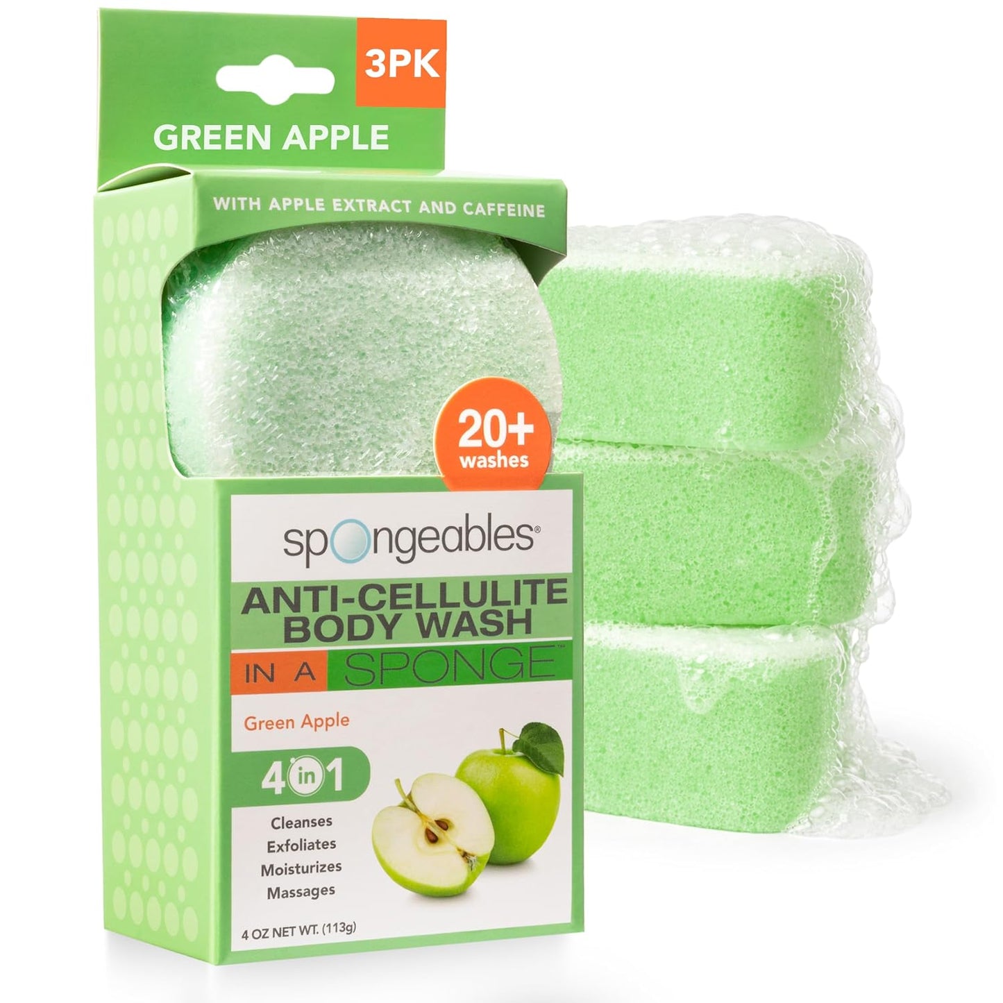 Spongeables Anti-Cellulite Body Wash in a Sponge, Moisturizer and Exfoliator, 20+ Washes
