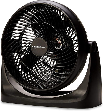 Amazon Basics Air Circulator Desk Fan for Bedroom, Home and Office, 90-Degree Tilt Head, 3 Speed Settings, Cooling, 35 Watts, Black, 11.1"W x 6.3"D x 10.9"H