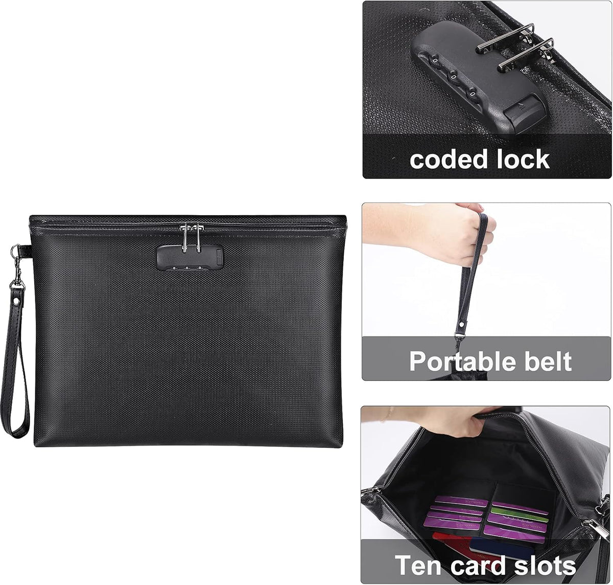 Fireproof Document Bag with Lock,Waterproof Money Pouch,14.3"x10.2"