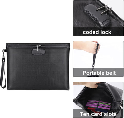 Fireproof Document Bag with Lock,Waterproof Money Pouch,14.3"x10.2"