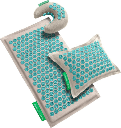 Pranamat Acupressure Large Mat with Regular & Moon Pillow Set, Premium Acupressure Therapy for Pain Relief and Relaxation, Handcrafted in Europe with Sustainable and Natural Materials (Rosegold)