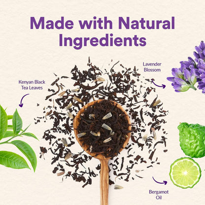 JusTea LAVENDER EARL GREY Loose Leaf Black Tea, 40+ Cup Pouch, 4/5 Caffeine