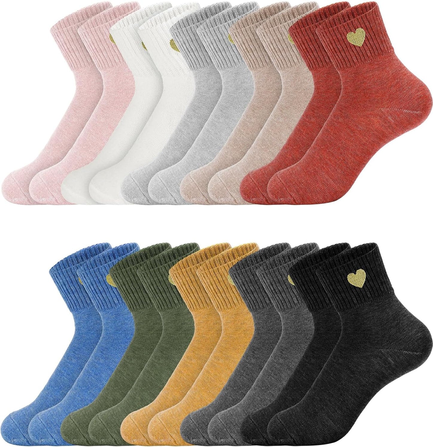 Eurzom 10 Pairs Socks Womens Crew Elastic Ankle Length Cotton Socks Aesthetic Cute Lightweight Low Cut Gifts for Women - Colors A
