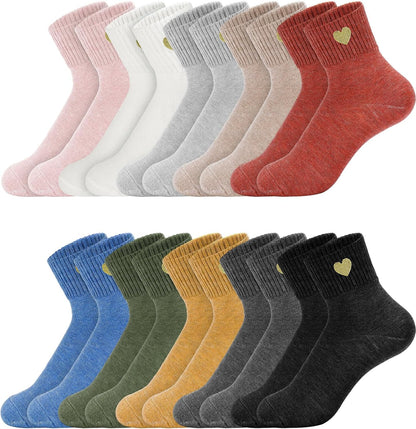 Eurzom 10 Pairs Socks Womens Crew Elastic Ankle Length Cotton Socks Aesthetic Cute Lightweight Low Cut Gifts for Women - Colors A