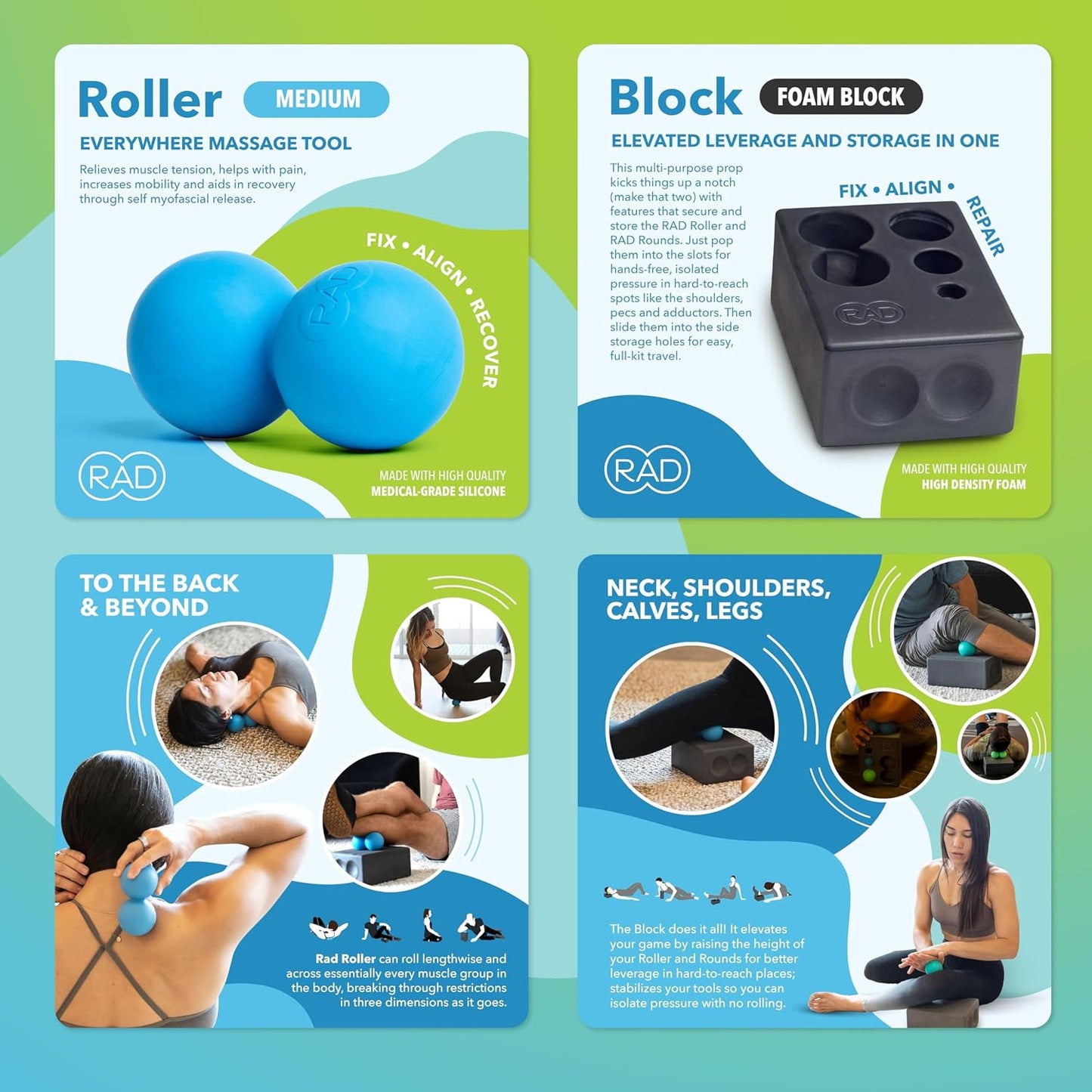 RAD Point Release Kit / 5-in-1 Massage Tool Kit with Block, Massage Balls and Peanut Roller for Self Massage, Mobility and Recovery