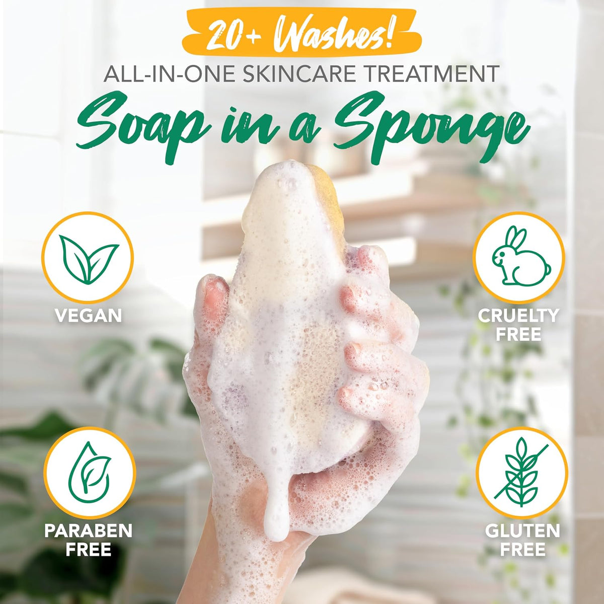 Spongeables Anti Cellulite Body Wash in a 20+ Wash Sponge, Citrus, 3 Count