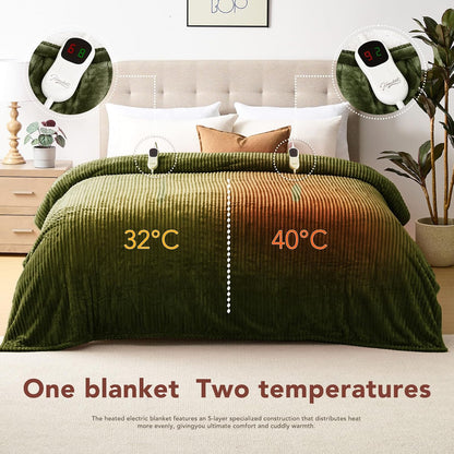 Homemate Heated Blanket Electric Throw - 50"x60" Heating Blanket Throw 1/2/4/6/8 Hours Auto-Off 10 Heat Levels Over-Heat Protection Soft Flannel Sherpa Heater ETL Certification