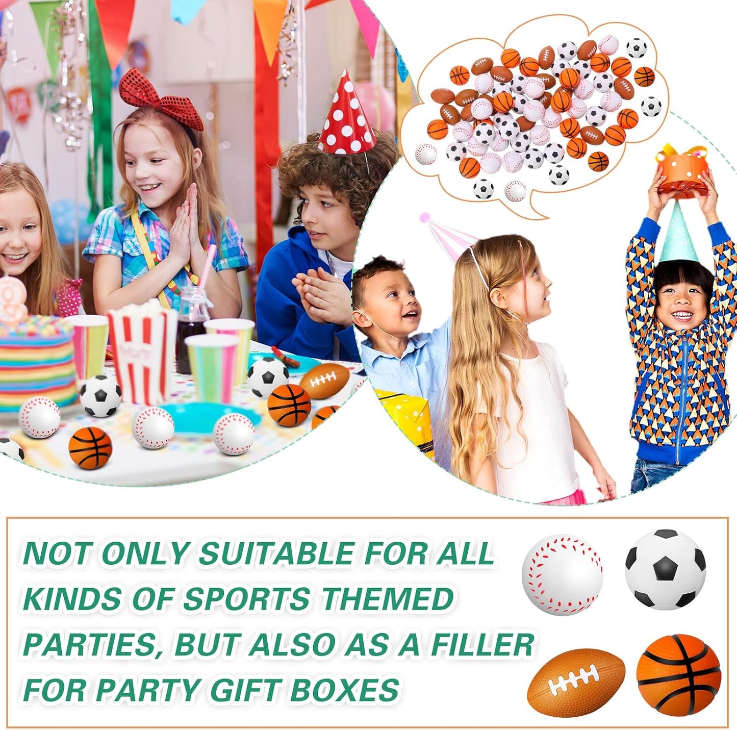 120 Pieces Sports Stress Balls Mini Foam Soccer Ball, Basketball, Football, Baseball Stress Toys for Anxiety Relief Sports Themed Birthday Party Supplies Game Stocking Stuffers