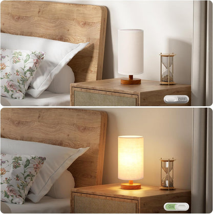 Fenmzee Small Table Lamp for Bedroom - Inline Control, Bedside Lamp with 3000K A15 LED Blub, Easy Assembly (Cream Shade - Wood Base, 9" Inline Control)