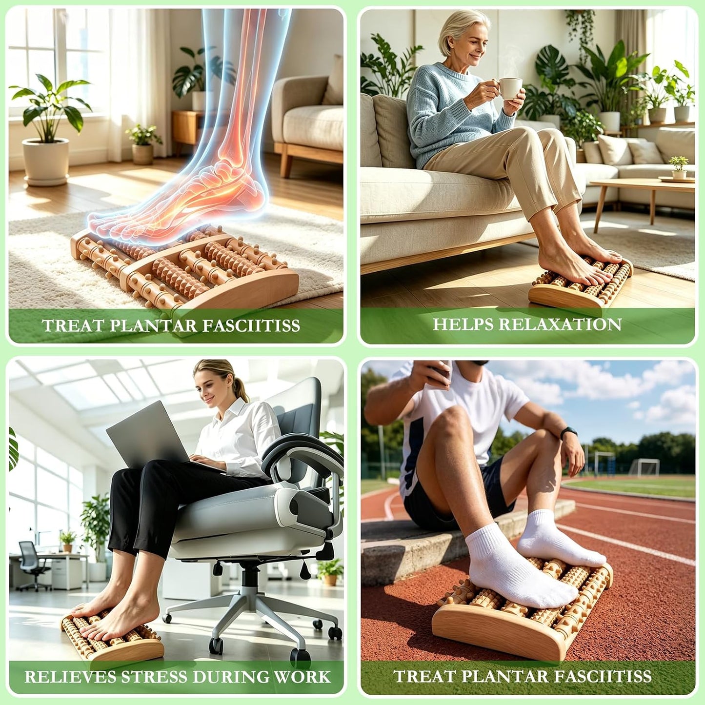 Dual Foot Massager Roller, Fast Relief for Plantar Fasciitis, Wooden Foot Massager Roller Acupressure Tool with Reflexology Chart, Pain Relief for Seniors & Desk Workers, Gifts for Women and Men