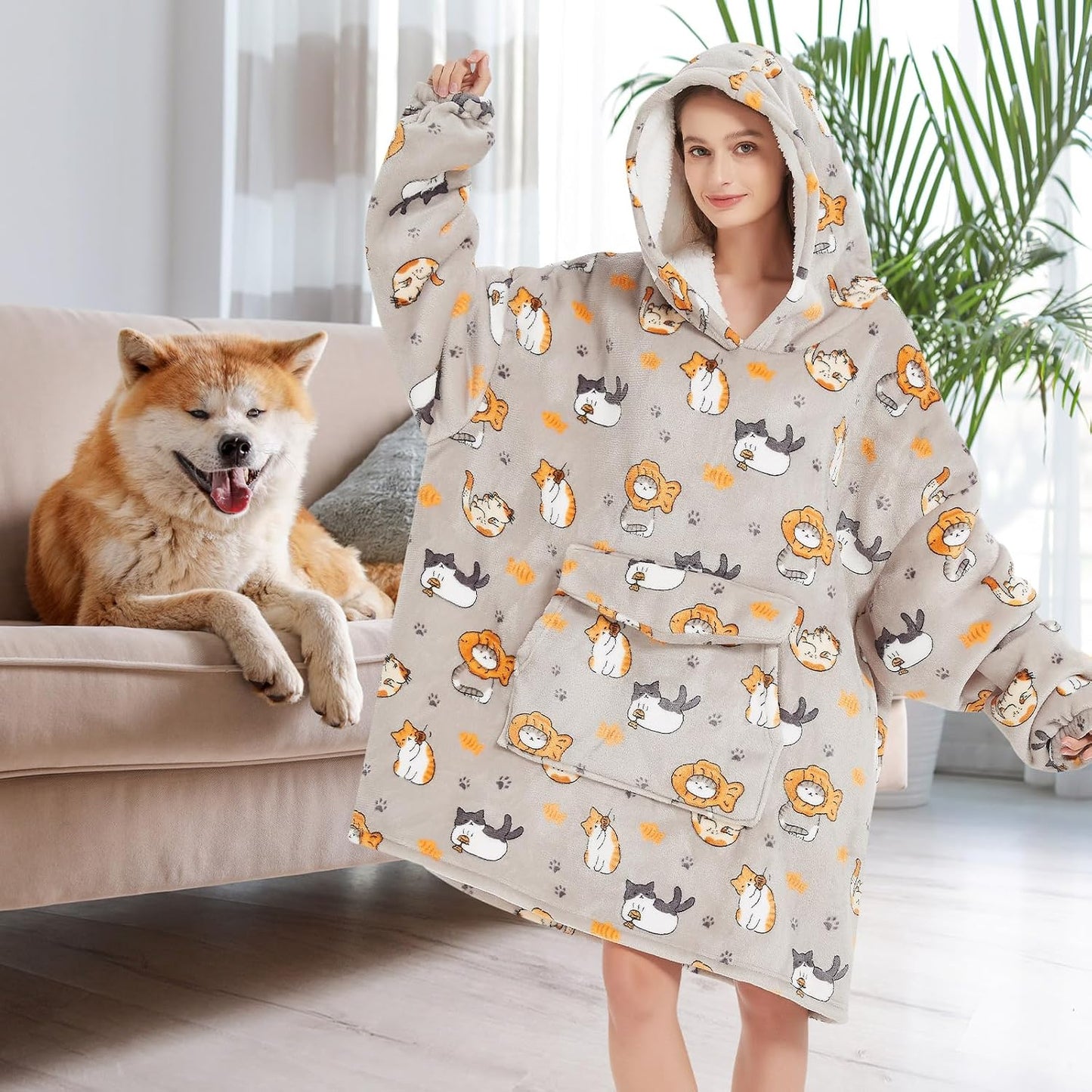 Fiosnow Sun and Moon Blanket Hoodies for Women and Men Adult Oversize Wearable Blanket Hoodies for Soft and Warm
