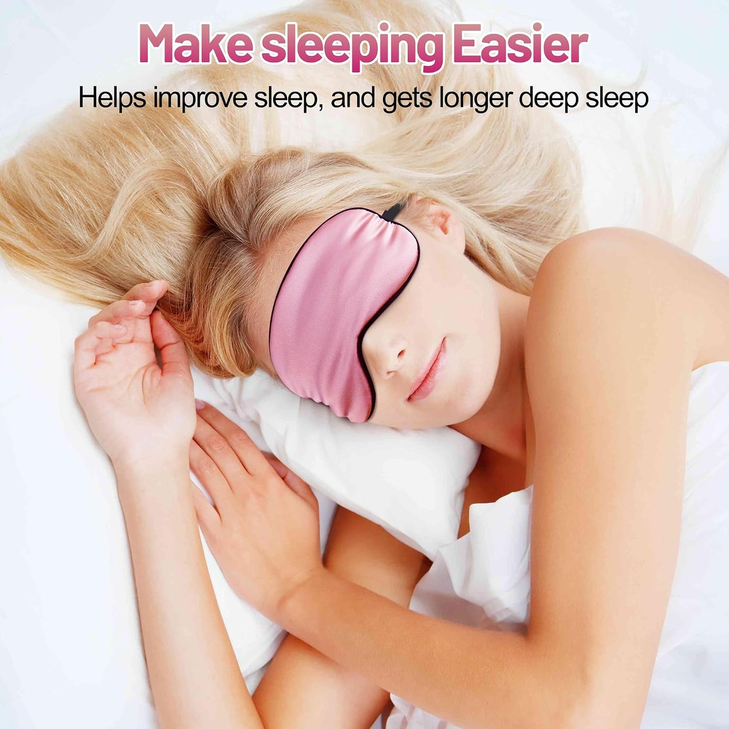 Sleep Mask, Silk Eye Mask for Sleeping with Adjustable Strap, Satin Blackout Sleeping Eye Mask for Men&Women, Comfortable Blindfold Eyeshade for Night Sleep(Black)