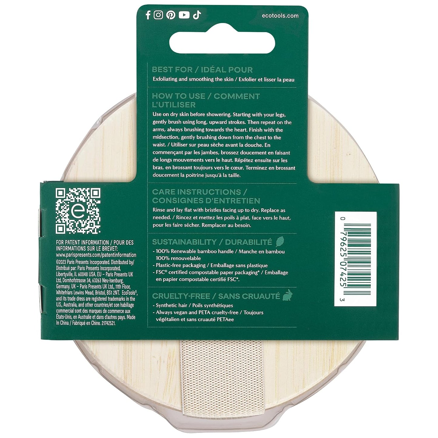 EcoTools Dry Body Brush, Cruelty-Free Bristles Exfoliate & Smooth Skin, Dry Brushing Removes Flaky Skin, May Help Improve Circulation & Tone, Vegan & Cruelty-Free, 1 Count