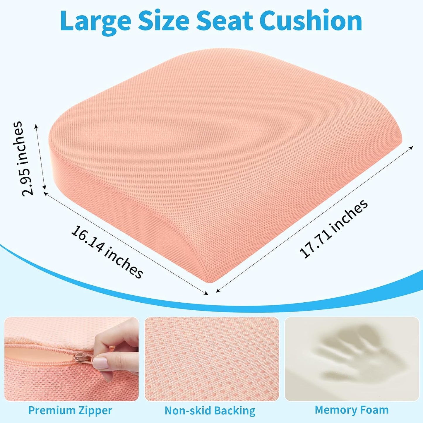 TranquilRelax Large Seat Cushion, Memory Foam Cushion for Long Sitting Hours on Office Chair, Car Seat, Non-Slip Chair Pad for Sciatica, Coccyx, Tailbone Pain Relief & Post-Surgery Recovery (Black)