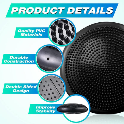 Leitee 10 Pcs Inflated Wobble Cushion Wiggle Seat Balance Disc with Needle Pump Adult Sensory Balance Cushion for Exercise Fitness Yoga Strengthen Core Stability Physical Therapy