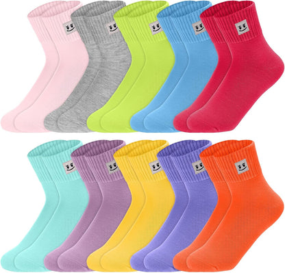 Eurzom 10 Pairs Socks Womens Crew Elastic Ankle Length Cotton Socks Aesthetic Cute Lightweight Low Cut Gifts for Women - Colors A