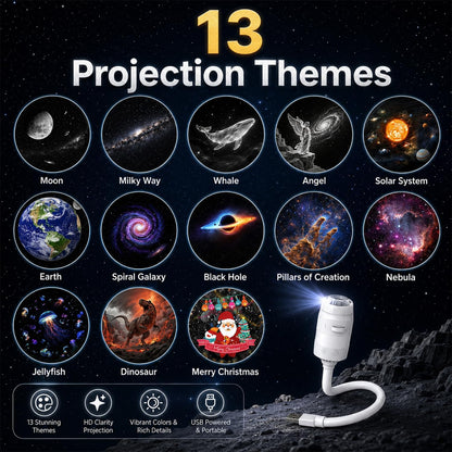 Galaxy Starry Sky Night Light Projector, 2-in-1 Portable with 12 Projection Films, 360° Adjustable Brightness Control Eye‑Caring LED Night Light for Kids Adults Bedroom Home Ceiling Car Decor Gift