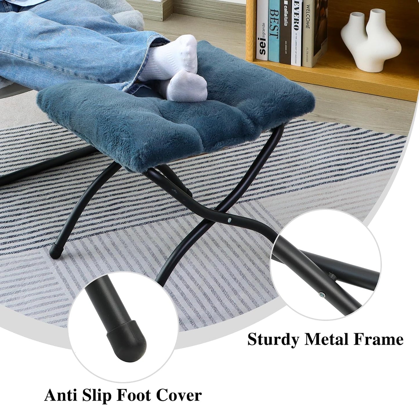 15"(H) Folding Ottoman, Foldable Footrest Stool, Portable Small Foot Stool for Couch, Collapsible Foot Rest Ottoman for Sofa, Accent Padded Ottomans for Living Room, Bedroom, Dark Grey