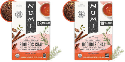 Numi Organic Rooibos Chai Tea, 100 Tea Bags, Herbal Red Tea with Cinnamon, Allspice, Ginger & Cardamom, Caffeine Free Chai